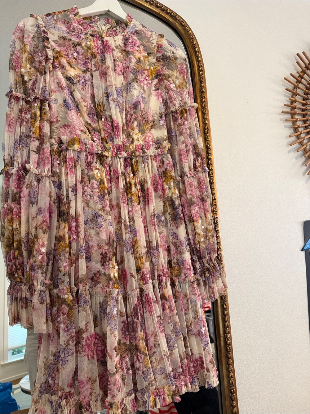 Floral Tiered Long-Sleeve Dress - Pink & Cream